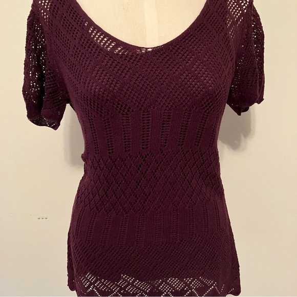 VTG Y2K Women’s Purple Sheer Crochet Lace Layered Sz. Small Tee Fairy Festival - Picture 4 of 7